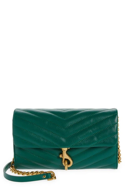 Rebecca Minkoff Edie Quilted Leather Wallet On A Chain In Emerald