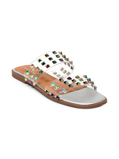Ninety Union Women's Bloom Studded Transparent Flat Sandals In Metal