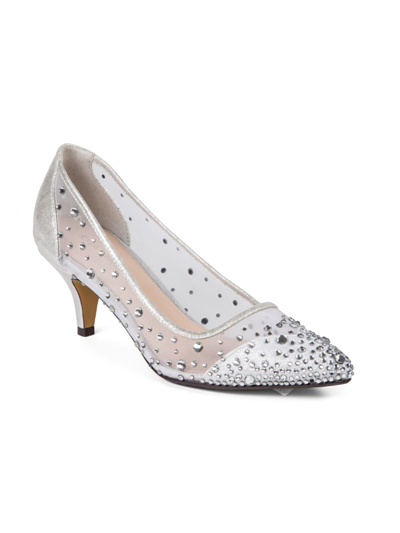 Lady Couture Women's Silk Embellished Pumps In Silver
