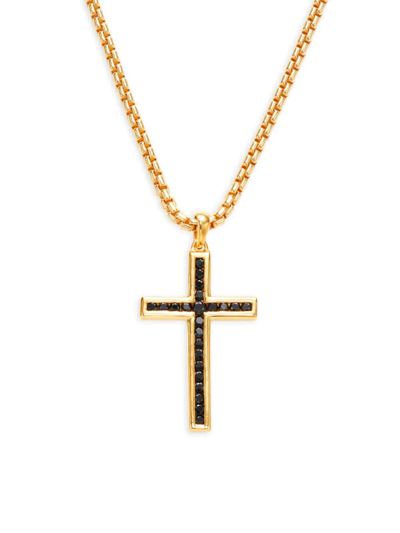 Effy Men's 14k Goldplated Sterling Silver & Black Spinel Cross Pendant Necklace