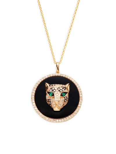Effy Women's 14k Yellow Gold, Diamond, Emerald & Onyx Panther Pendant Necklace