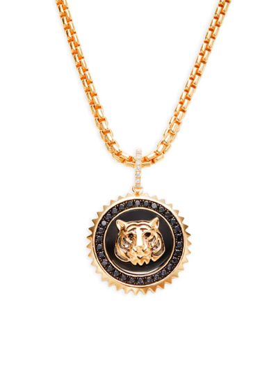 Effy Men's 14k Goldplated Sterling Silver, Onyx & Diamond Tiger Pendant Necklace
