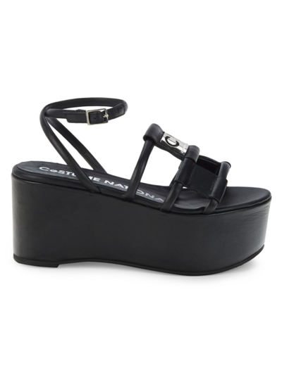 Costume National Women's Strappy Leather Platform Sandals In Black