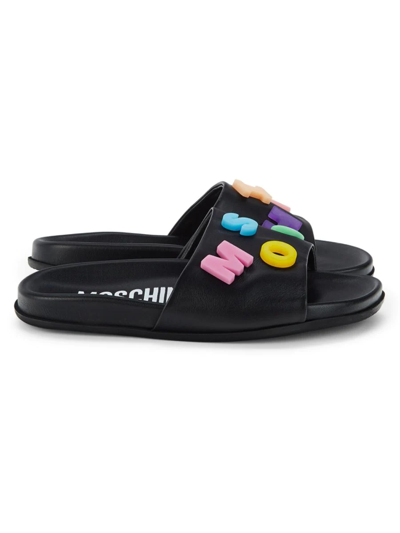 Moschino Couture ! Women's Logo Slides In Black