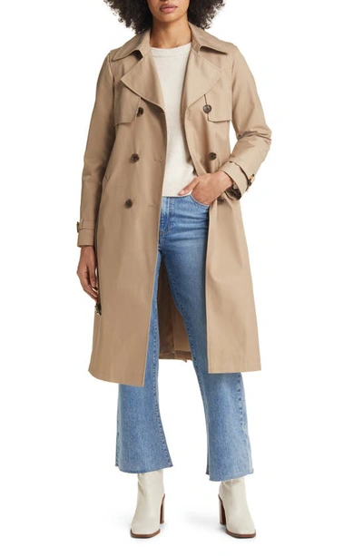 Sam Edelman Water Repellent Double Face Cotton Blend Trench Coat In Sand