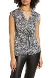 Halogen Twist Front Top In Black- Ivory Splice Animal