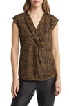 Halogen Twist Front Top In Olive- Black Splice Animal