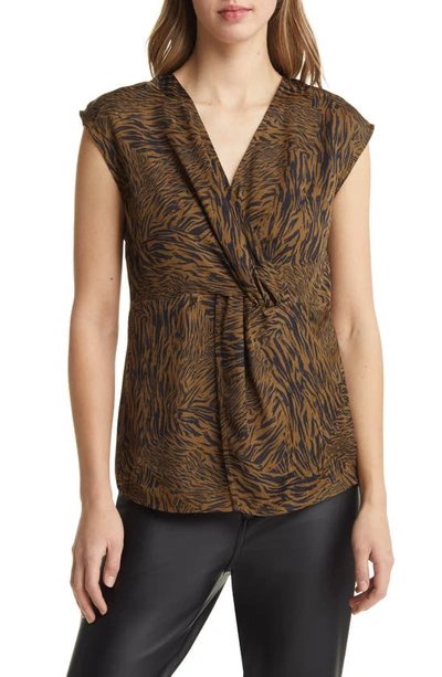 Halogen Twist Front Top In Olive- Black Splice Animal