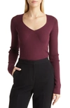 Halogen V-neck Sweater In Burgundy Fig