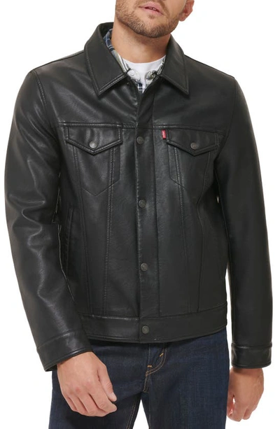 Levi's Faux Leather Trucker Jacket In Black