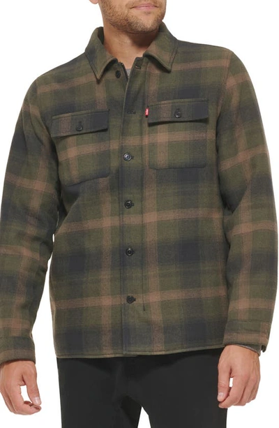 Levi's Quilt Lined Cotton Shacket In Olive Ombre