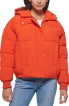 Levi's Women's Cinch Waist Hooded Puffer Coat In Orange