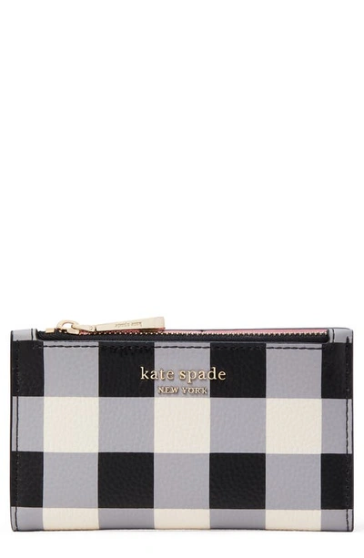 Kate Spade Bradley Gingham Print Leather Bifold Wallet In Black Multi.
