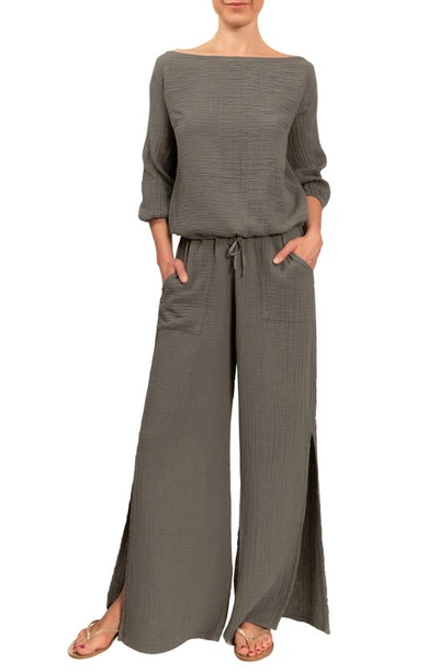 Everyday Ritual Riley Gauze Split Hem Pants In Military