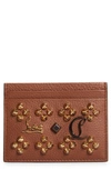 Christian Louboutin Kios Studded Leather Card Case In Biscotto/multi