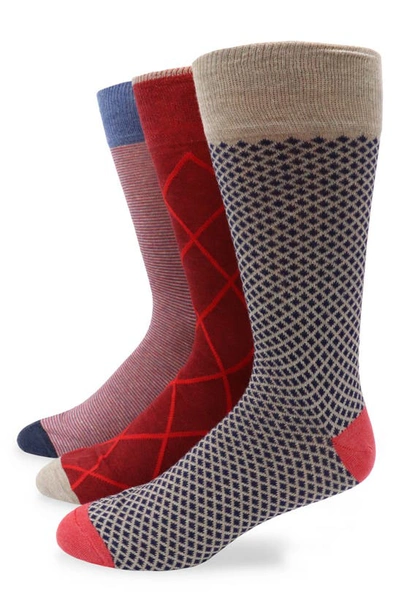 Lorenzo Uomo 3-pack Assorted Socks In Fire Red