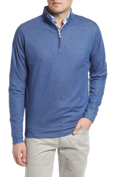 Peter Millar Crown Comfort Interlock Stripe Cotton Blend Quarter Zip Pullover In Nordic Blue