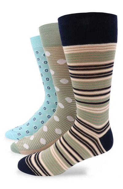Lorenzo Uomo 3-pack Assorted Stripe Cotton Blend Dress Socks In Sage