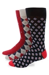Lorenzo Uomo 3-pack Assorted Diamond Cotton Blend Dress Socks In Navy