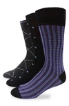 LORENZO UOMO 3-PACK ASSORTED PLAID COTTON BLEND DRESS SOCKS