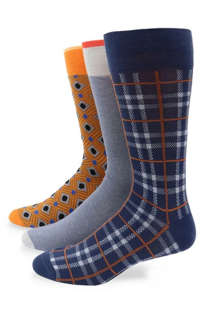 Lorenzo Uomo 3-pack Assorted Plaid Cotton Blend Dress Socks In Light Blue