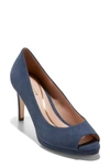 Cole Haan Drado Peep Toe Pump In Navy Blazer Suede