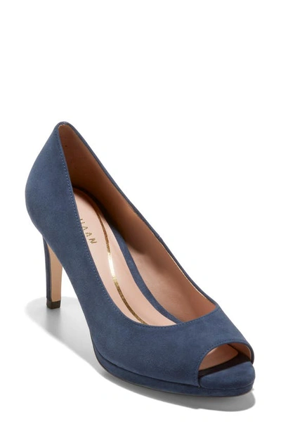 Cole Haan Drado Peep Toe Pump In Navy Blazer Suede