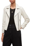 Allsaints Dalby Leather Biker Jacket In Fogged Ecru