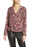 Halogen Cross Front Blouse In Pink- Black Clouded Floral