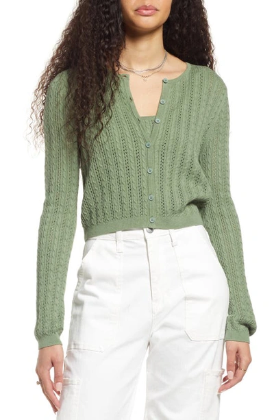 Bp. Cable Knit Tank & Cardigan Set In Green Hedge