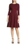 Eliza J Seamed Fit & Flare Dress In Wine