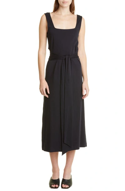 Vince Belted Square Neck Midi Dress In Coastal