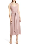 Vince Belted Square Neck Midi Dress In Dk Mauve Orchid
