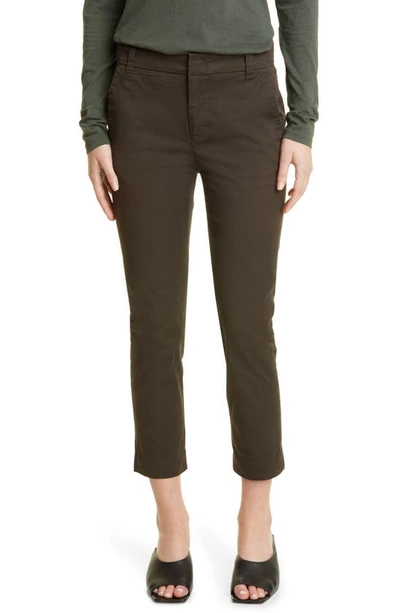 Vince Crop Stretch Cotton Chinos In Deep Laurel