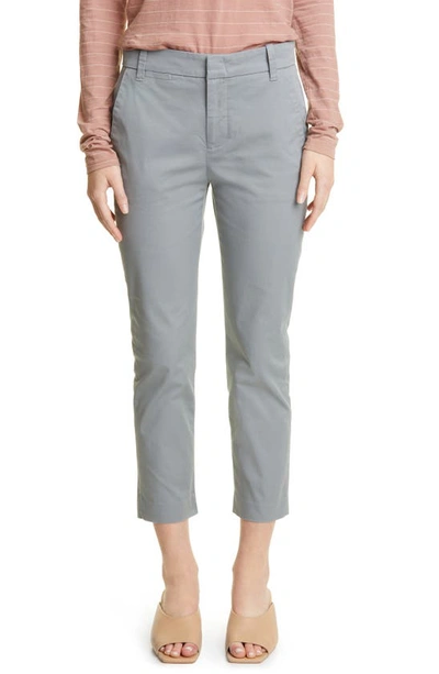 Vince Crop Stretch Cotton Chinos In Light Slate