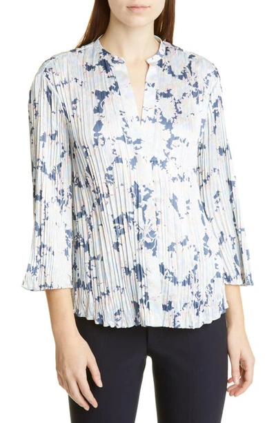 Vince Lotus Print Pleated Blouse In Tide Pool