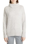 Vince Marled Funnel Neck Wool Blend Sweater In Heather Grey/ Off White