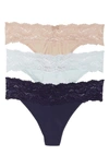 Skarlett Blue 3-pack Goddess Lace Thongs In Md/rom/con