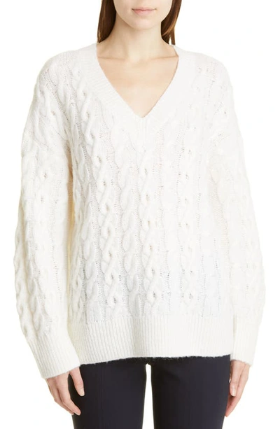 Vince Lattice Cable Knit Wool & Alpaca Blend Sweater In Cream