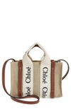 Chloé Mini Woody Logo Strap Canvas Tote In White - Brown 1