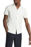 Reiss Caspa Mercerized Cotton Cuban Collar Regular Fit Short Sleeve Button Down Shirt In Stone