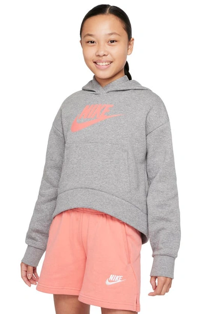 Nike Sportswear Kids' Club Fleece Hoodie In Carbon Heather/ Pink Salt