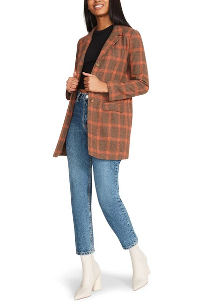 Bb Dakota By Steve Madden Academia Plaid Longline Blazer In Brown Plaid