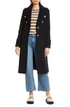 Sam Edelman Crested Button Wool Blend Coat In Navy