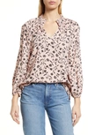 Caslon Floral Print Split Neck Shirt In Pink- Black Block Print Vine