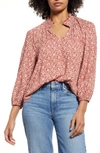 Caslon Floral Print Split Neck Shirt In Rust- Ivory Ikat Bloom