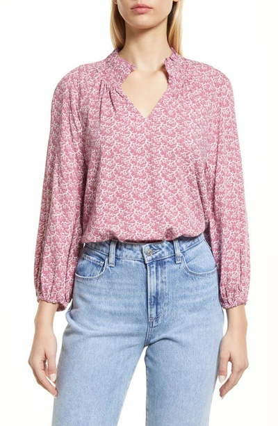 Caslon Floral Print Split Neck Shirt In Purple Mellow Coral Sea