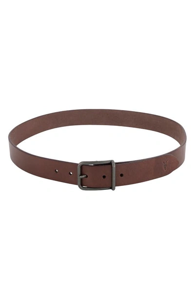 Allsaints Ramskull Leather Belt In Bitter Brown