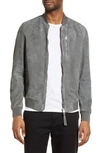 Allsaints Kemble Leather Bomber Jacket In Petrol