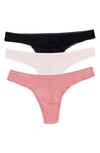 On Gossamer 3-pack Mesh Thongs In Strwbrry Pnk/mauvechalk/black